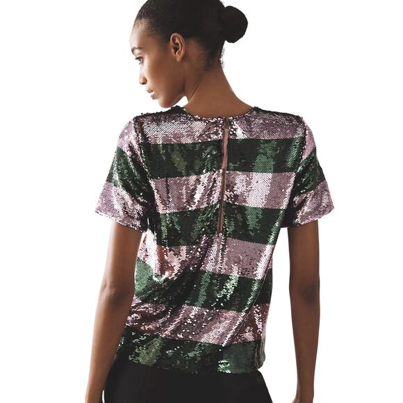 ANTHROPOLOGIE Maeve Short-Sleeve Sequin Striped Top S - Picture 4 of 10